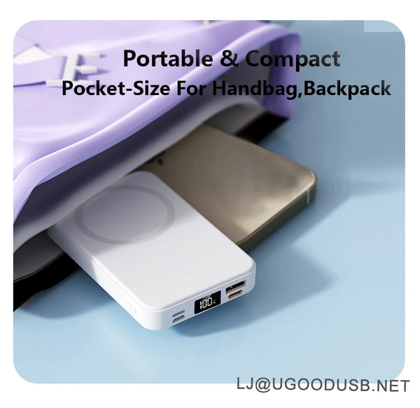 Fast Charging Power Bank 10000Mah Mag Wireless Magnetic Power Bank with Foldable Stand and Led Display for Iphone Safe Powerbank